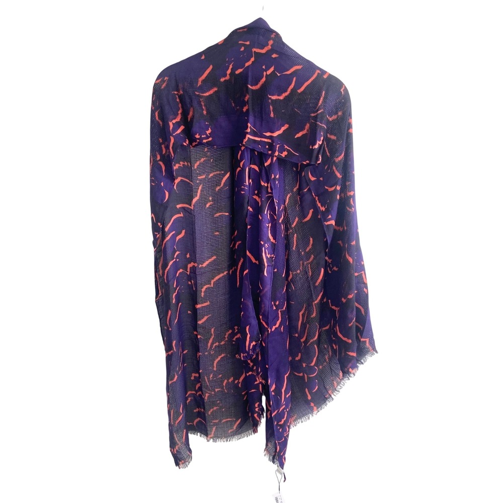 Vera Bradley Basket Weave Scarf Purple Orange Abstract Floral Frayed Edge NEW